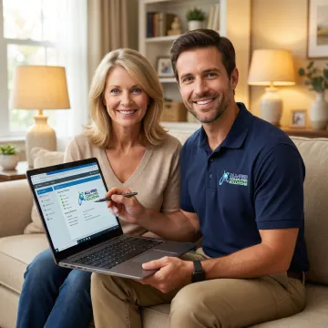 Technician explaining PC repair options to a home user