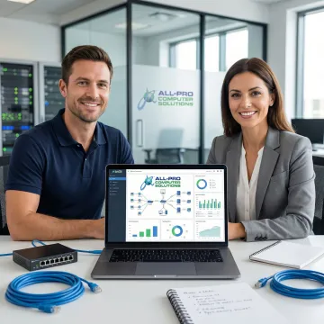 IT professional providing personalized network support consultation to a small business owner