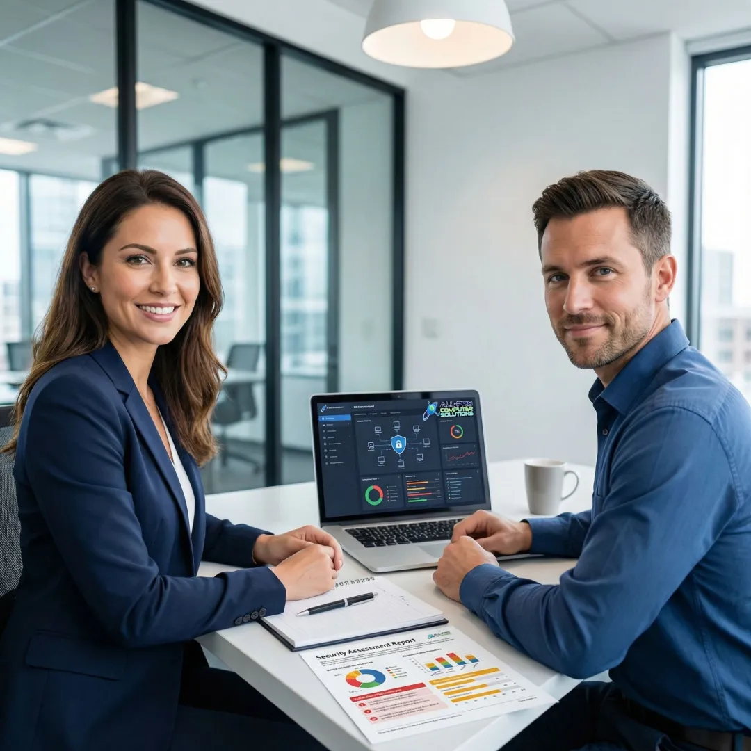 Security assessment report being reviewed by a business owner and IT specialist