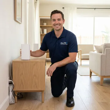 Technician optimizing a WiFi network setup for a home in the North Bay Area