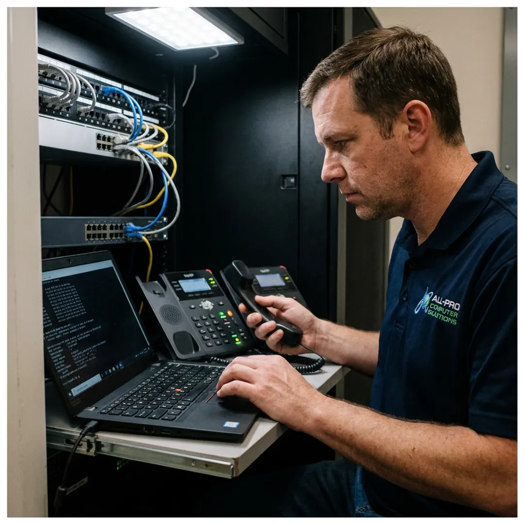 IT technician testing office phone system