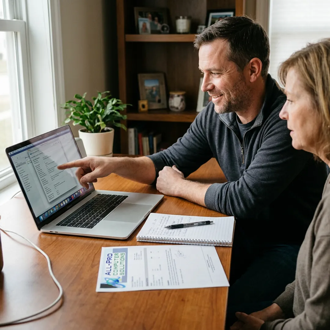 Mac support consultation at desk