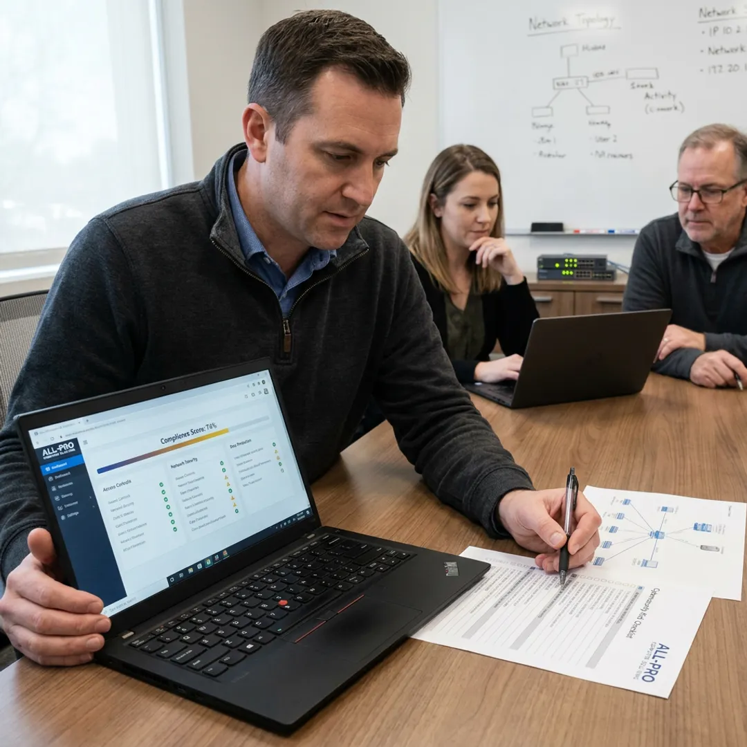 IT consultant planning cybersecurity compliance improvements
