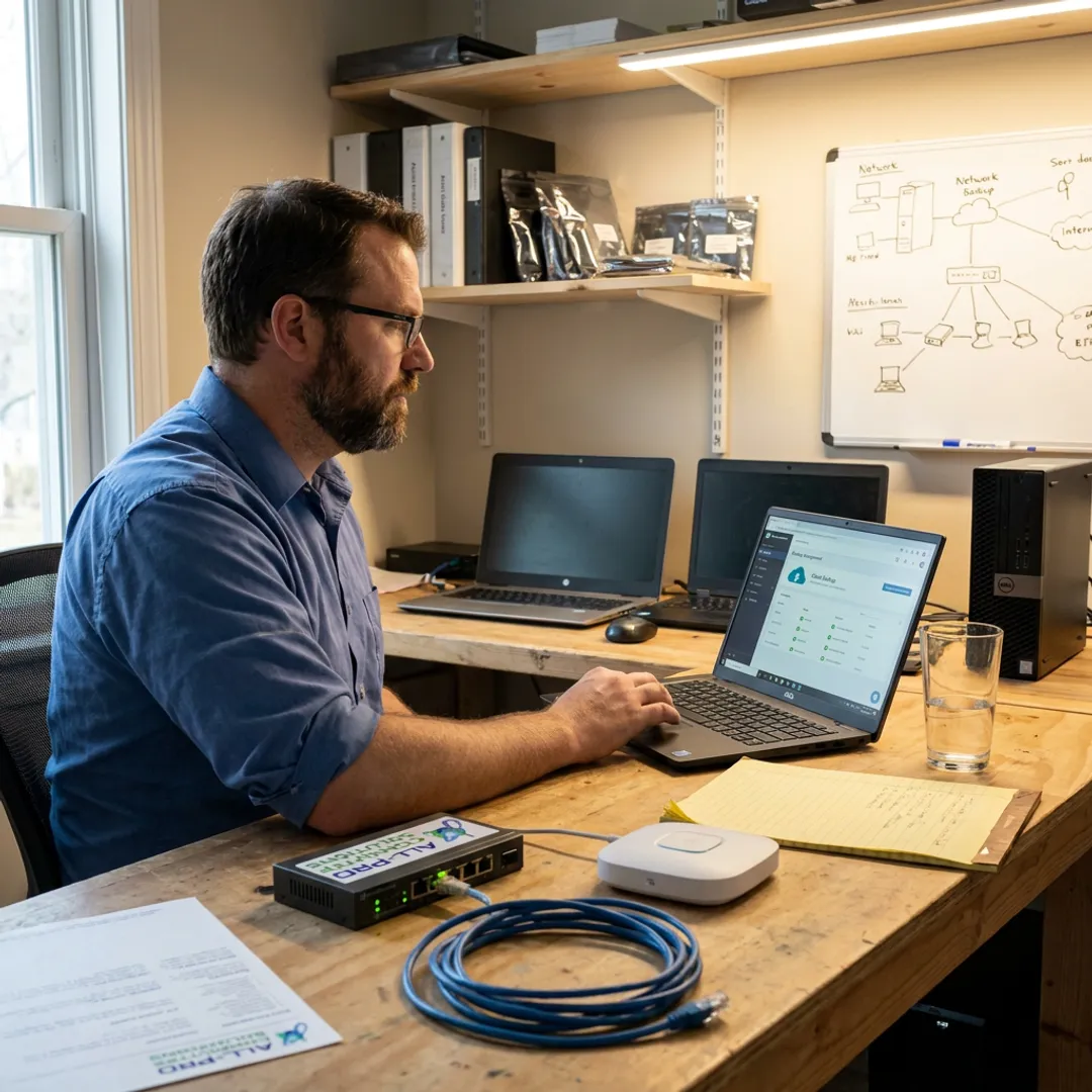 Technician reviewing nonprofit IT systems