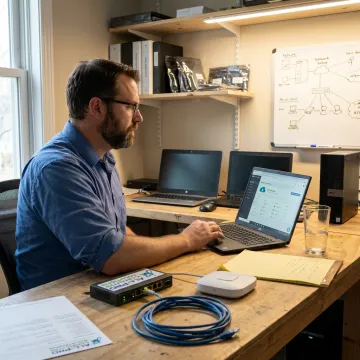 Technician reviewing nonprofit IT systems