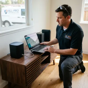 Technician installing a home Wi-Fi network