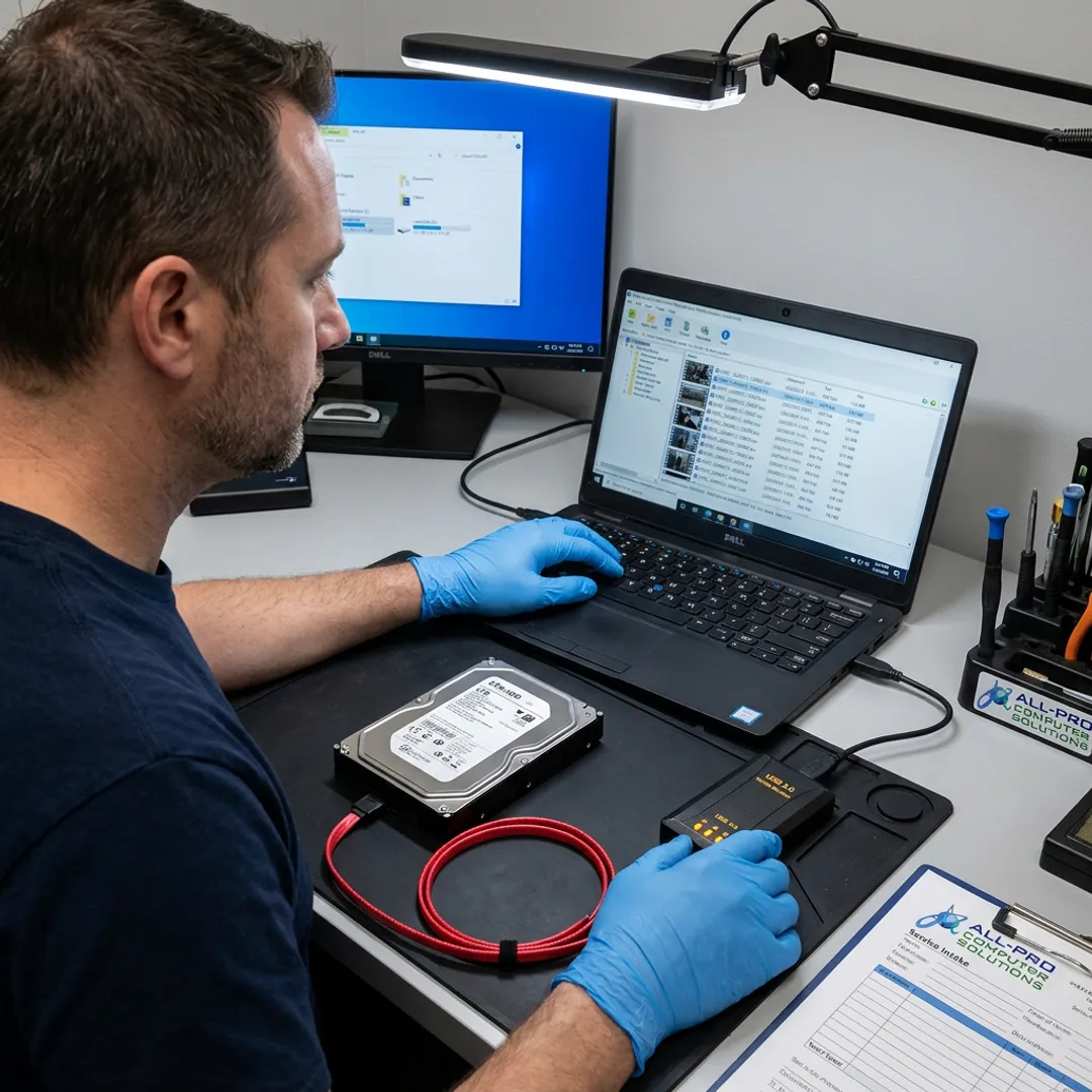 DVR hard drive recovery process on a workbench