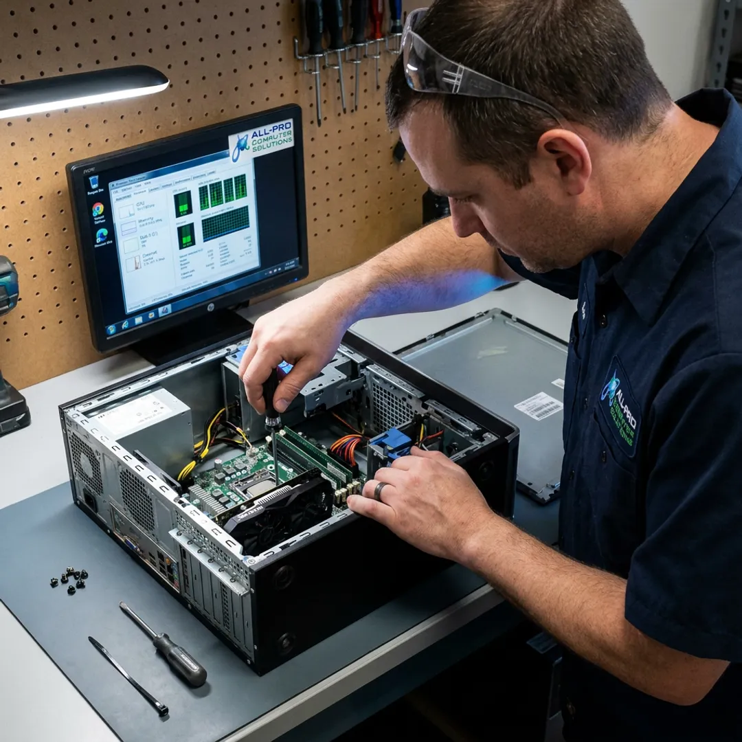 Technician repairing a desktop computer
