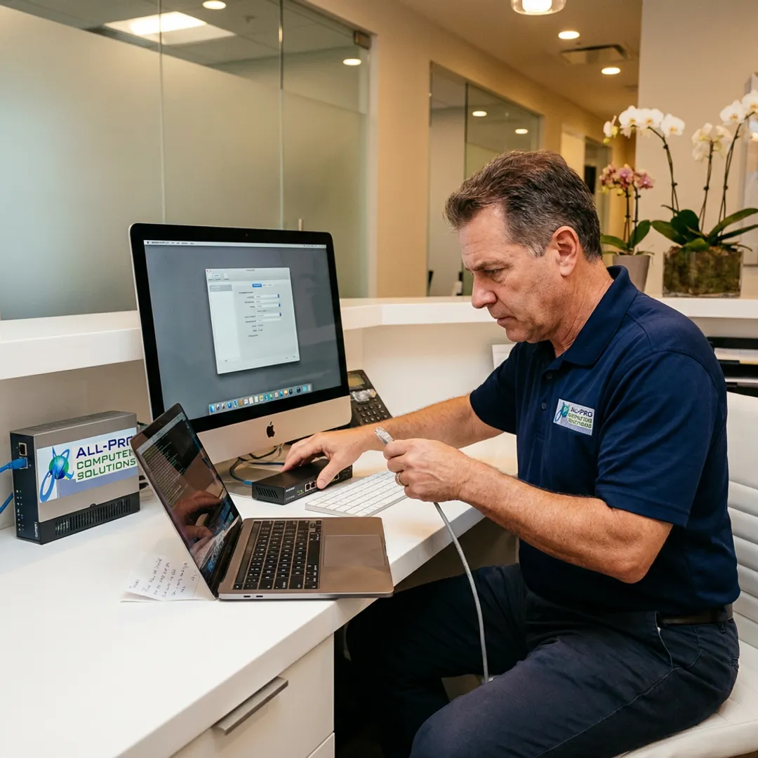 Technician supporting Apple computers in a medical office