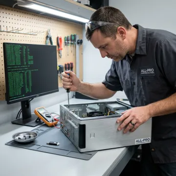 Computer repair technician working on a desktop PC