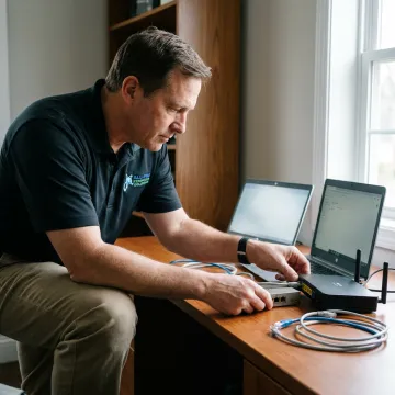 Technician configuring a business WiFi network