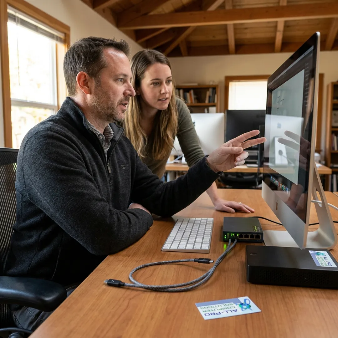 Technician supporting Mac computers in an agency office