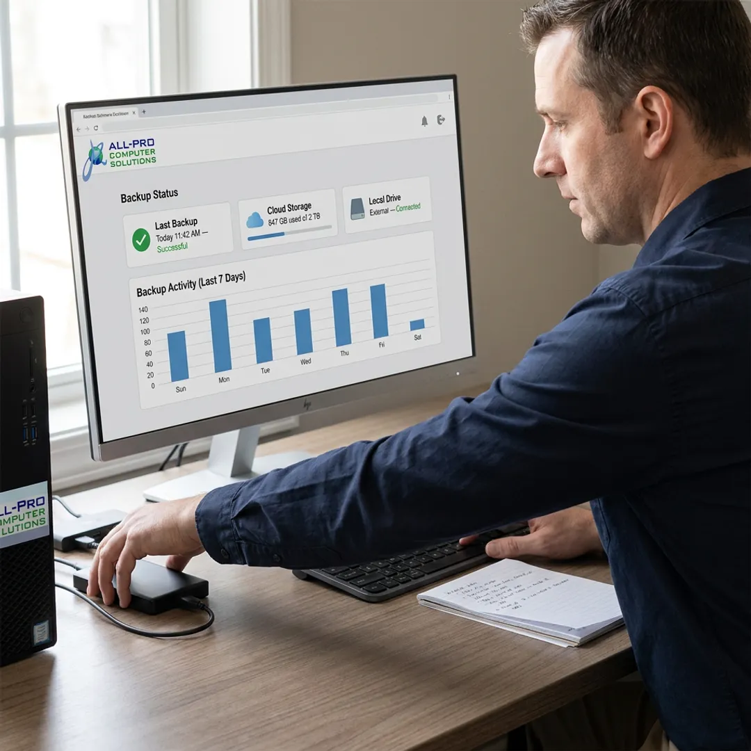 Backup process being reviewed on a workstation