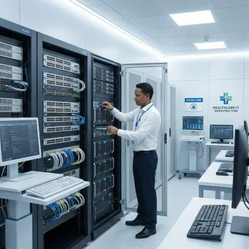 Healthcare IT professional managing hospital network systems