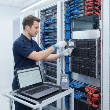IT technician following a structured server hardware replacement process in a server room