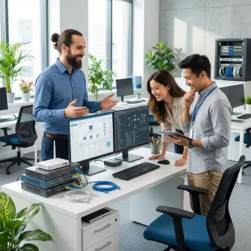 IT technician providing on-site computer support to a small business team