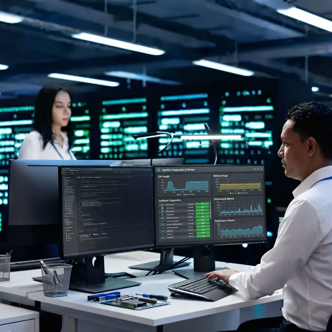 Technician performing computer diagnostic service in Durham