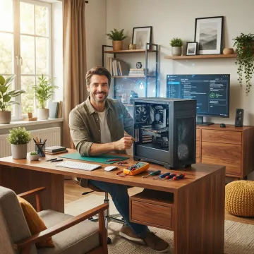 APCS technician performing in-home desktop computer repair for a North Bay Area client