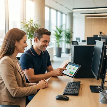 APCS technician discussing desktop repair options with a client