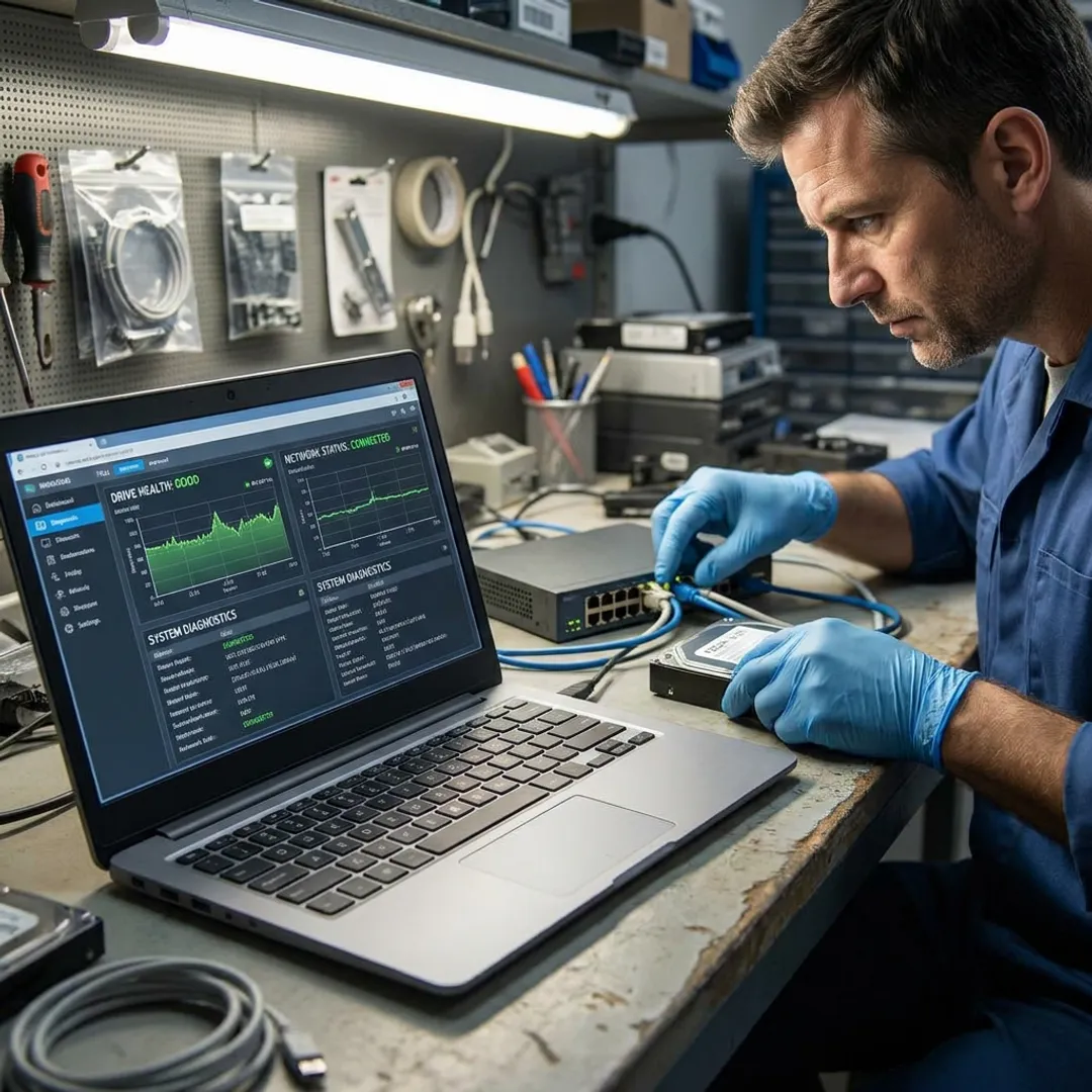Computer diagnostic testing in progress