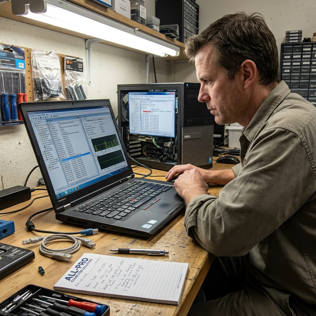 Computer technician running device diagnostics