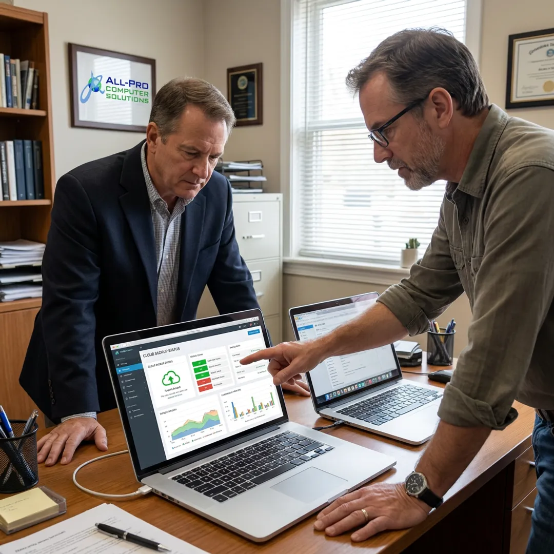 IT technician reviewing business technology systems