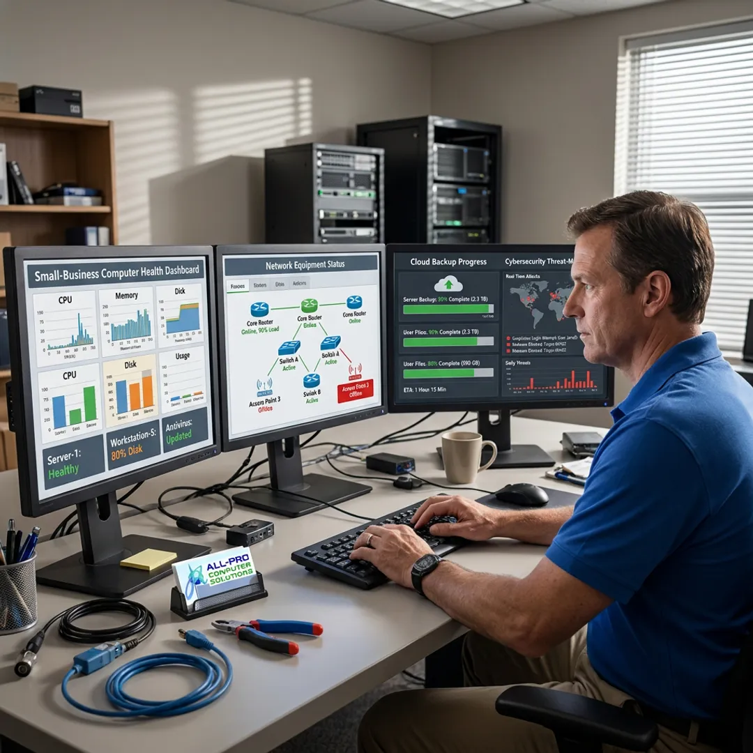 Technician monitoring small business IT systems