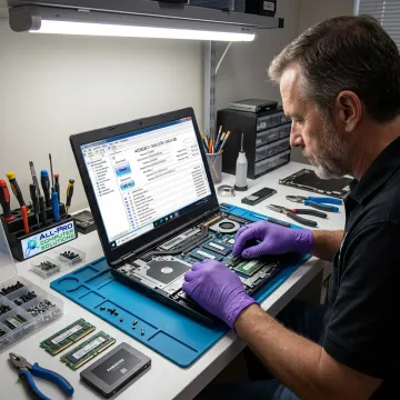 Technician repairing a laptop computer
