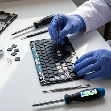 Technician repairing a laptop keyboard