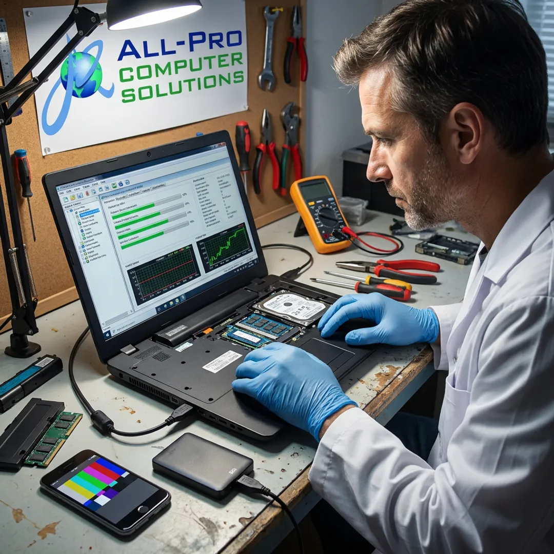 Laptop diagnostic testing in progress