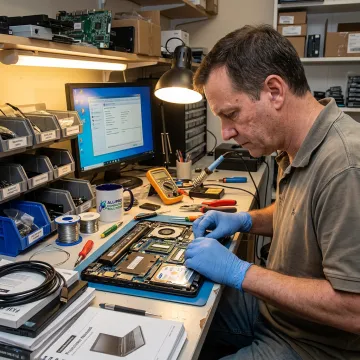 Technician repairing a laptop computer
