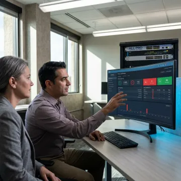 Cybersecurity consultant reviewing a security dashboard