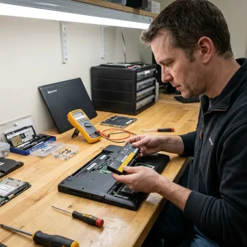 Technician repairing a Lenovo laptop