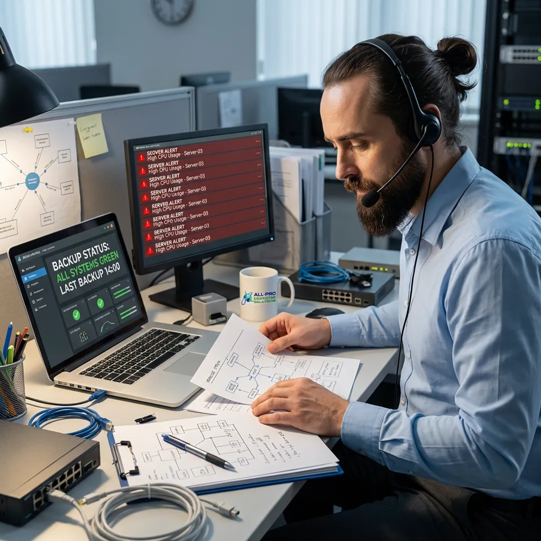 Managed IT team reviewing network systems