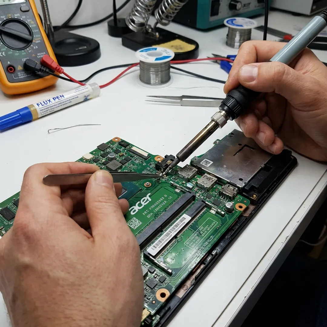 Technician repairing an Acer laptop