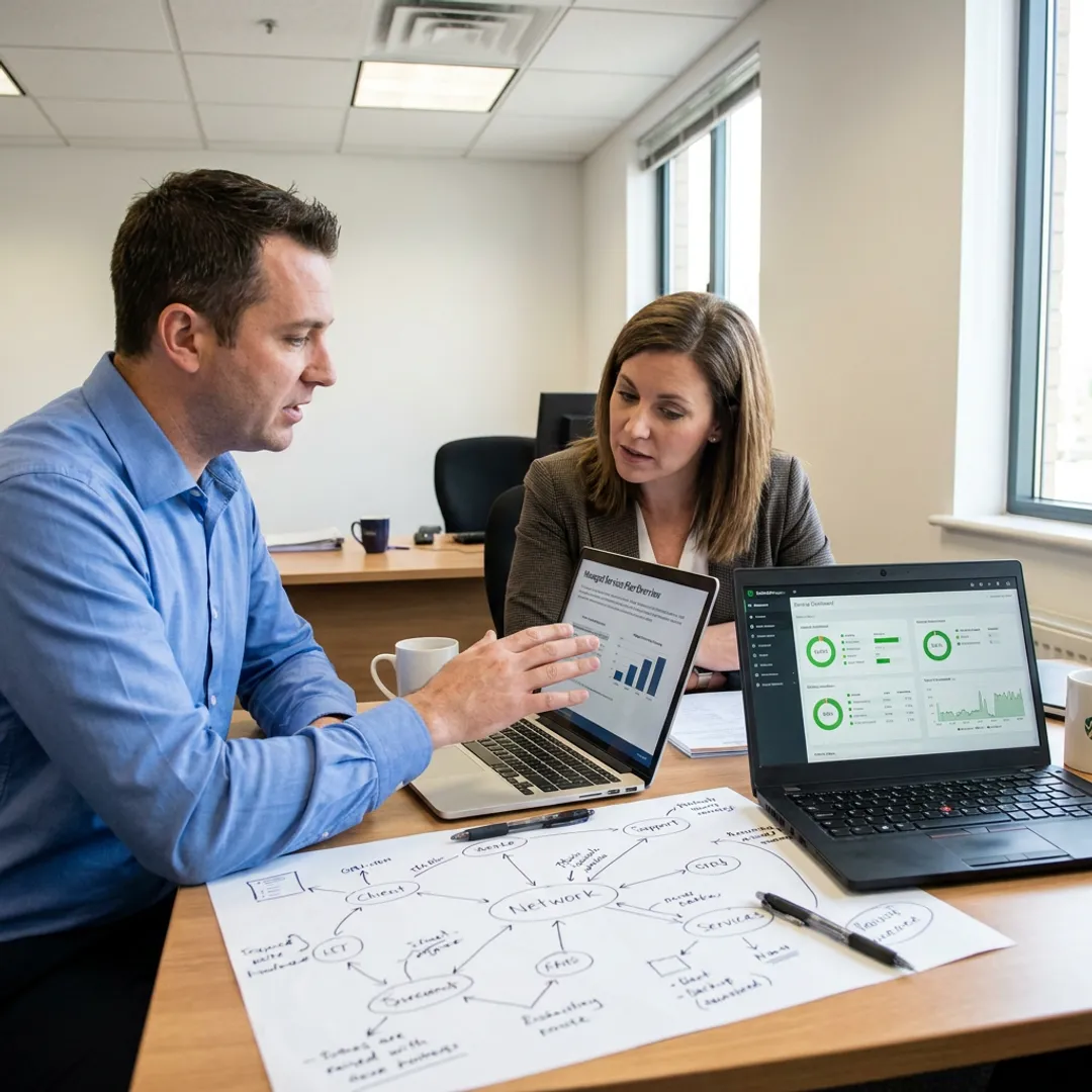 Technician reviewing managed IT systems