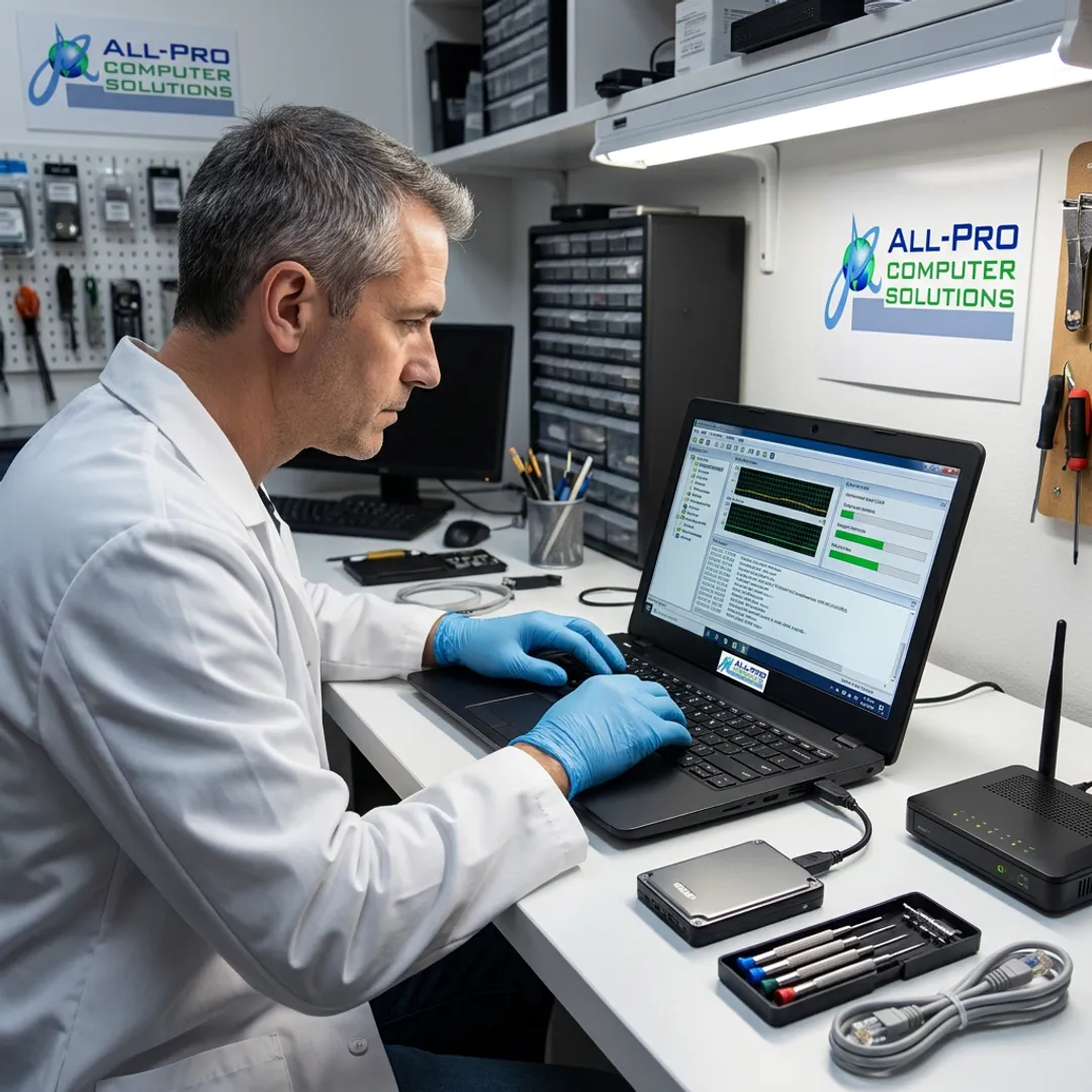 Technician testing a repaired computer