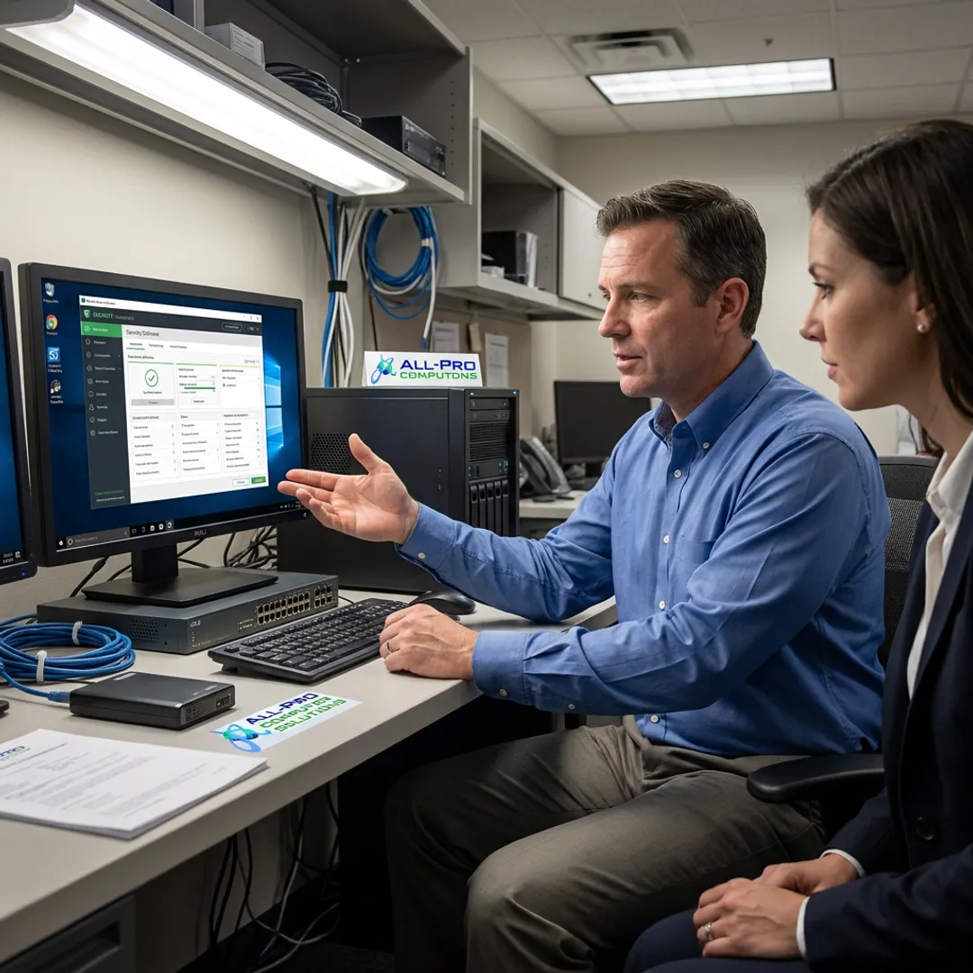 IT support team reviewing business network systems
