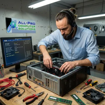 Technician repairing a desktop computer