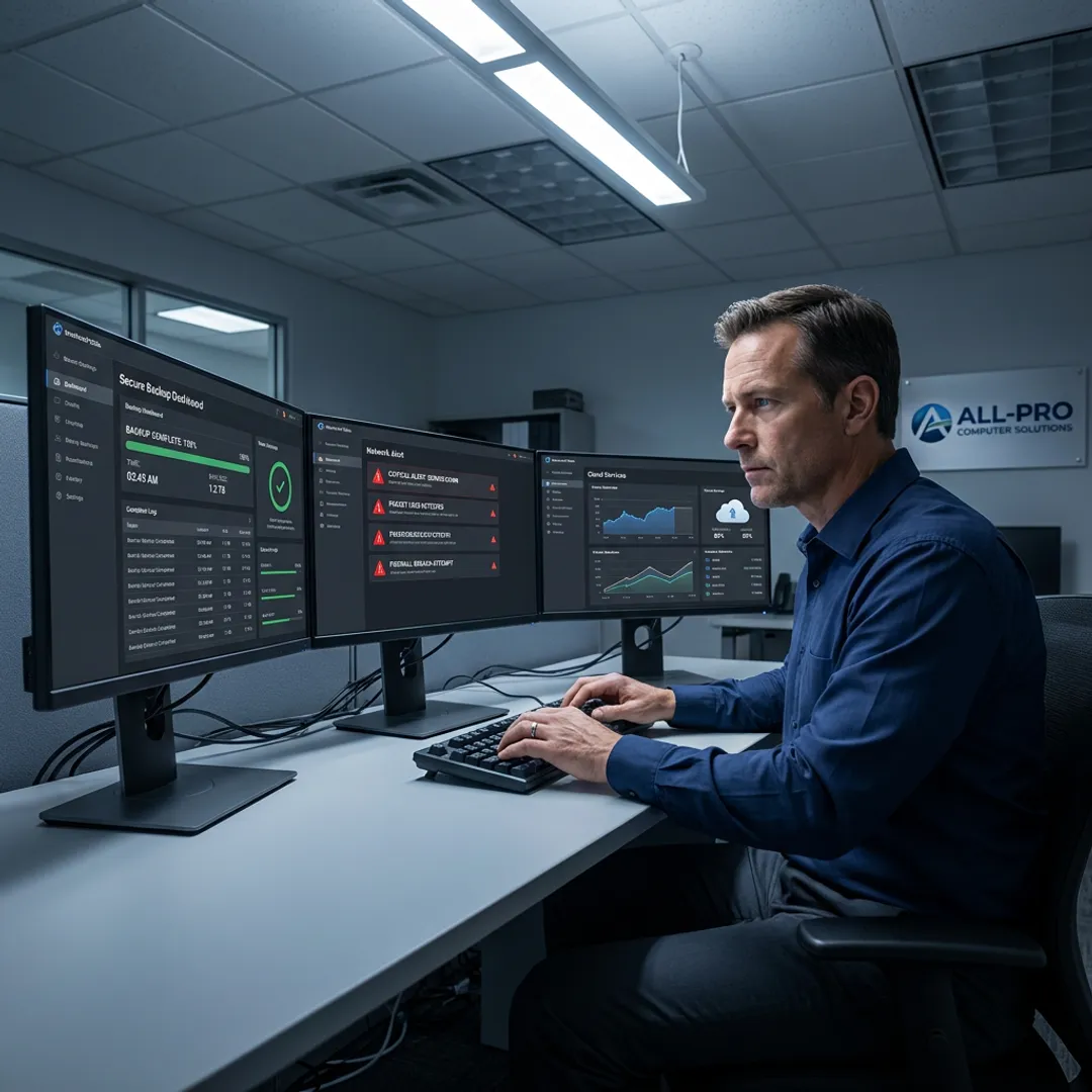 Technician reviewing managed IT systems