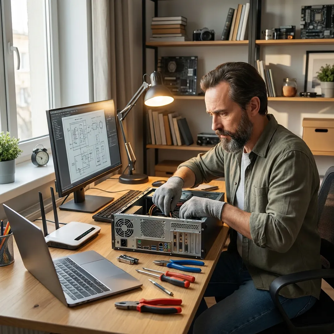 Technician repairing a home computer