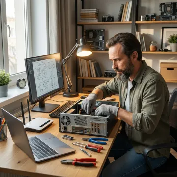 Technician repairing a home computer