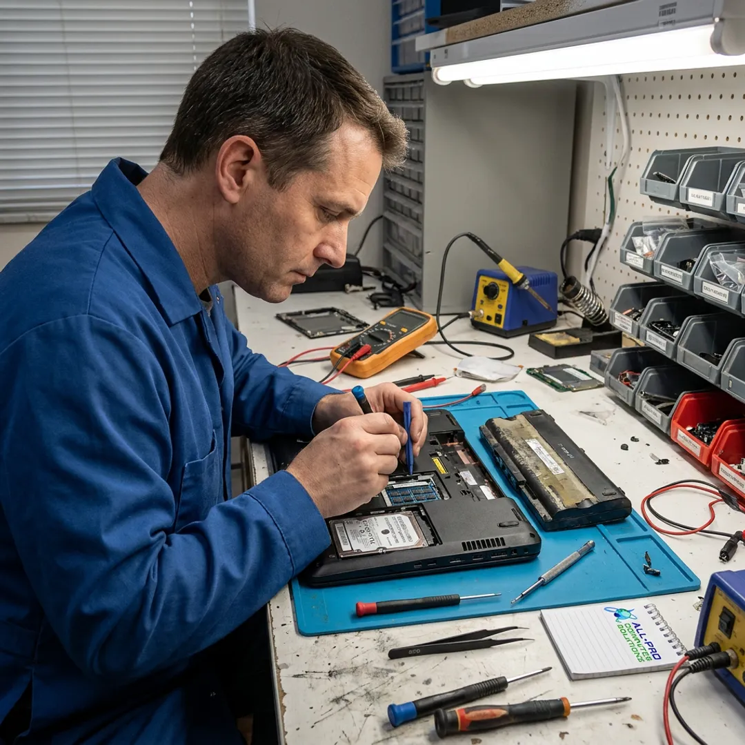 Technician repairing a laptop computer