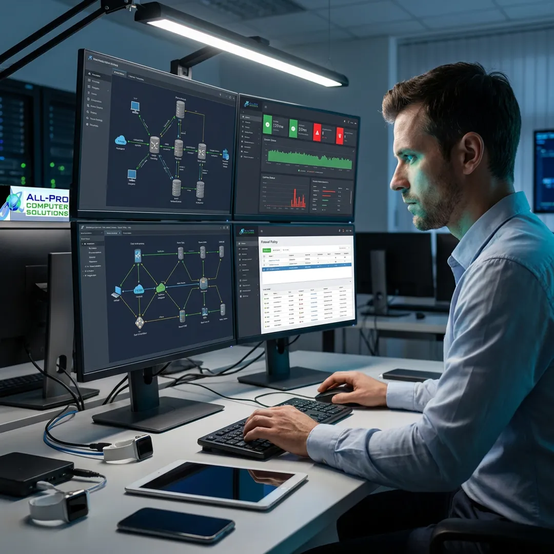 IT specialist reviewing network support plan