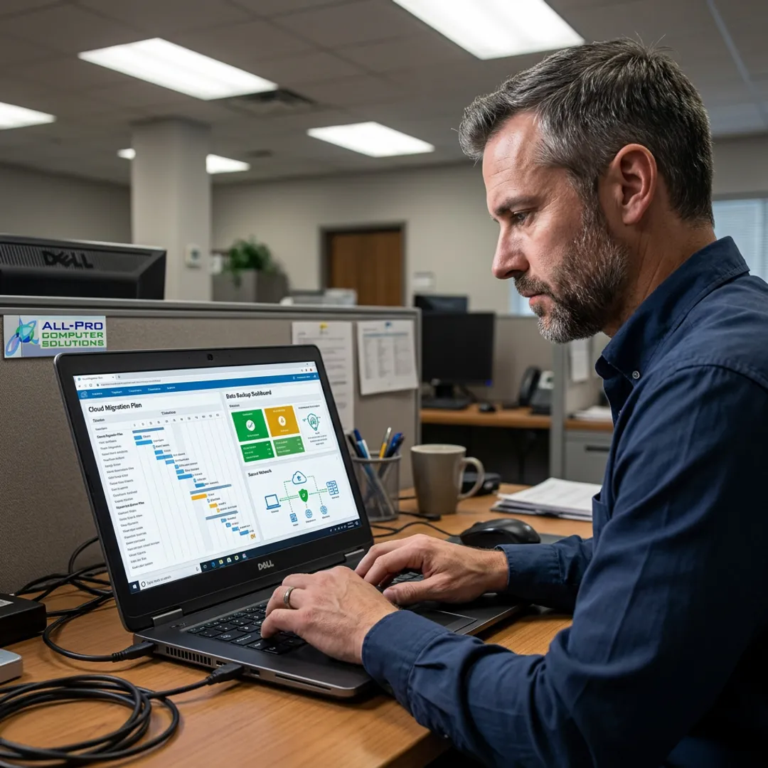 Technician planning a secure cloud migration