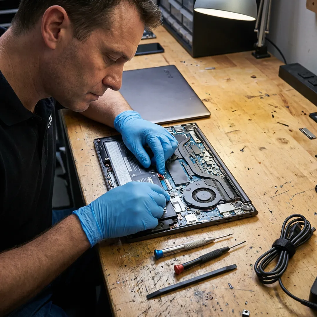 Technician replacing a Yoga laptop battery