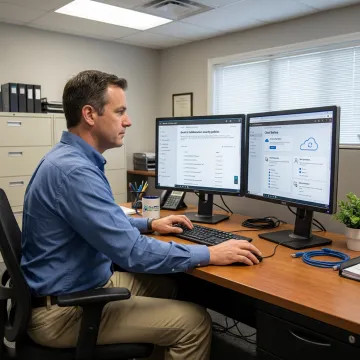 Technician configuring Microsoft 365 security tools