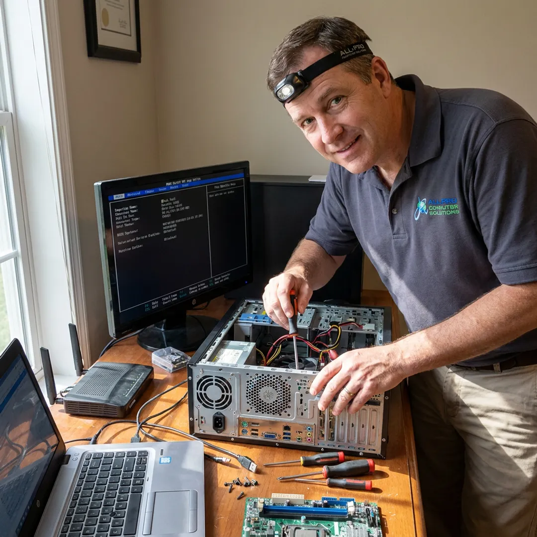 Technician repairing a home computer