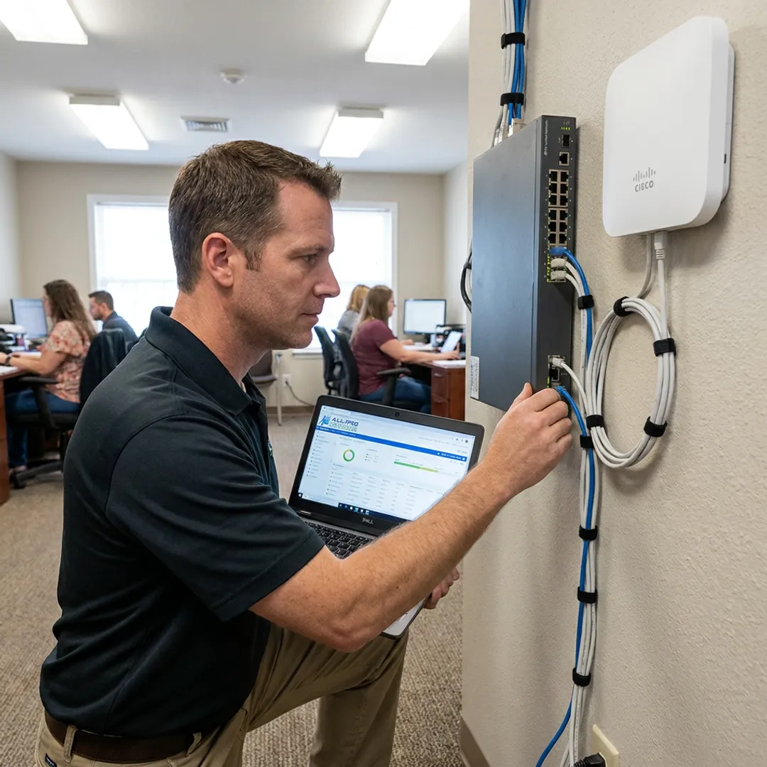 Network management process with technician configuring equipment