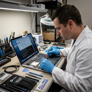 Technician repairing an Apple Mac computer